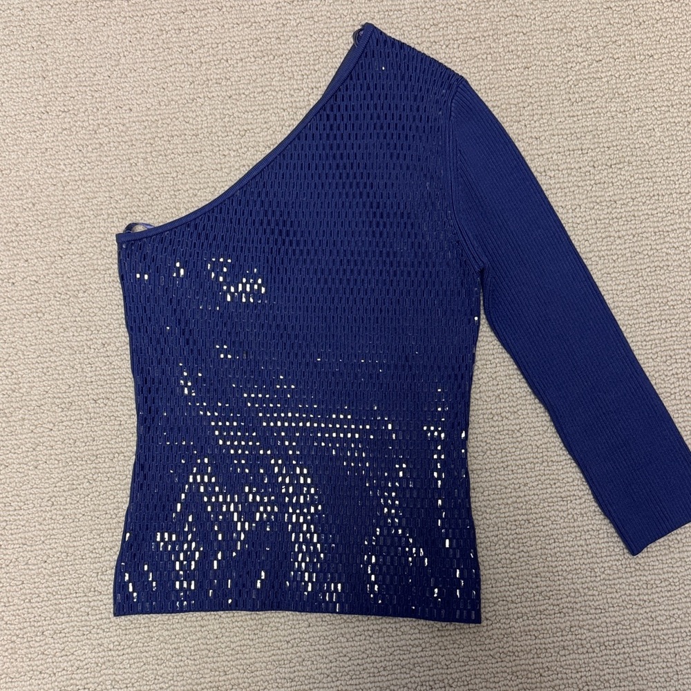 Cache Off-the-Shoulder Blue Sweater